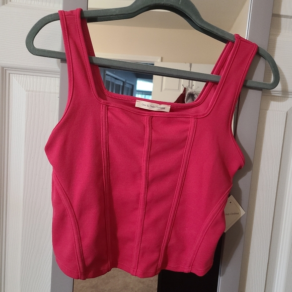 NWT Hot Pink Faux Corset Tank Top - Picture 2 of 11